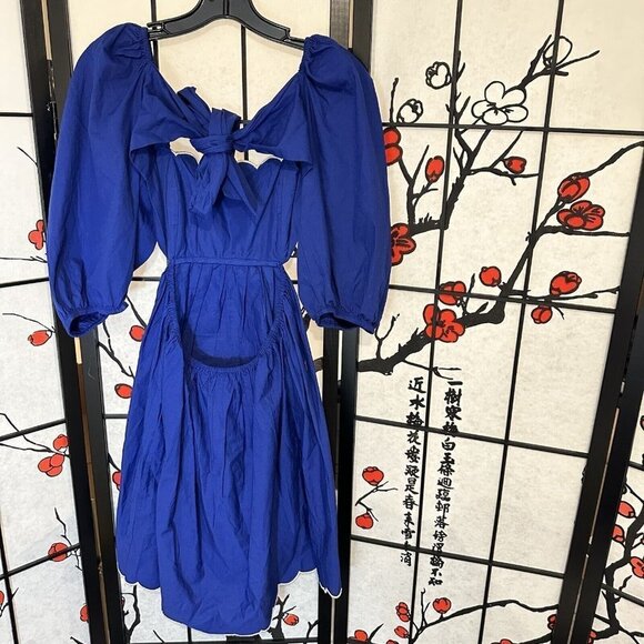 Anthropologie Forever That Girl Mimi Blue Scalloped Mini Dress Tie Back S New - Picture 7 of 9